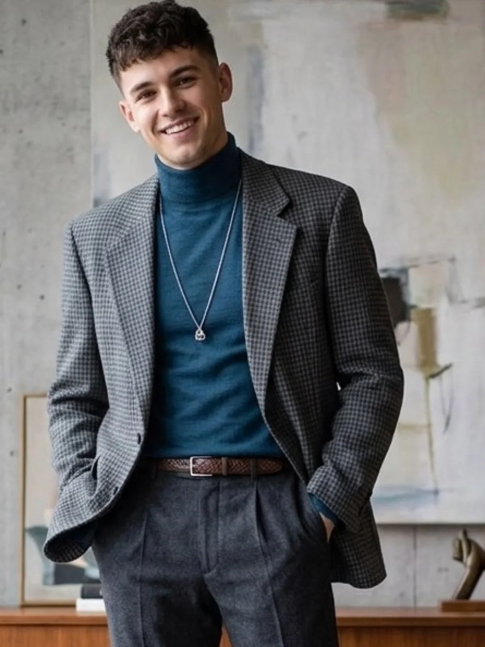 Men’s Vintage Wool Sports Coat Blazer, Pegues Place, Teel Black, 40R